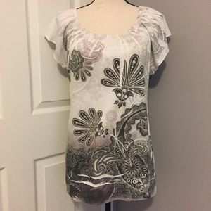 AGENDA Paisley Crinkle Print Flutter Sleeve Tee